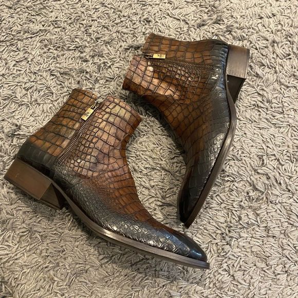JO GHOST NWOB Croc Embossed Leather Side Zip Boots Size 46 $575.00 main image 12